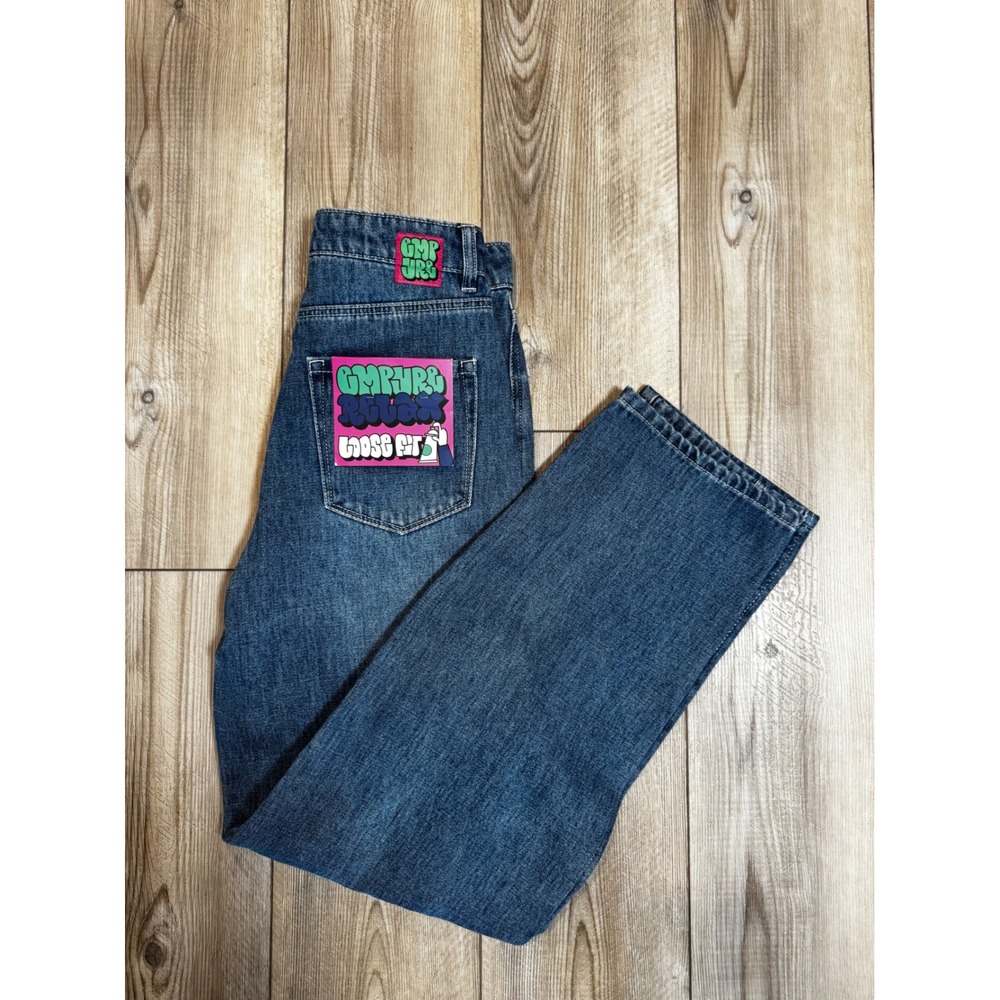 Empyre Tori Porkchop Pocket blue cargo skate‎ jeans Size 2 Graffiti Patches
